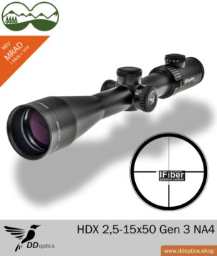 DDoptics ZF Nighteagle HDX 2,5-15x50 Generation 3 - Nouveau réticule 4 MRAD iFiber