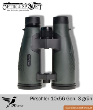 DDoptics binoculars 10x56 Pirschler Gen. 3 - green Set 7 Binoculars DDoptics Pirschler 10x56 green Gen 3 detail upright