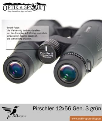 Binoculars DDoptics Pirschler 12x56 green Gen 3 front detail