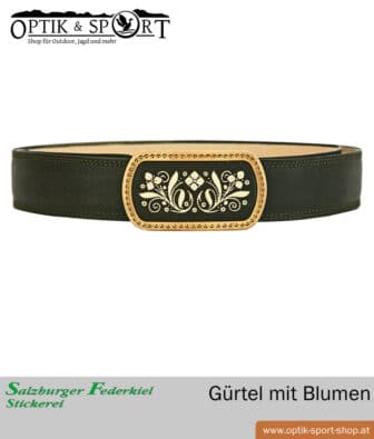 Leather belt with quill embroidery floral motif