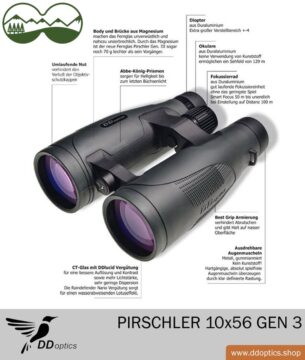 Binoculars 10x56 Pirschler from DDoptics | green | GEN 3 8 DDoptics Pirschler 10x56 Gen 3 | green | Binoculars